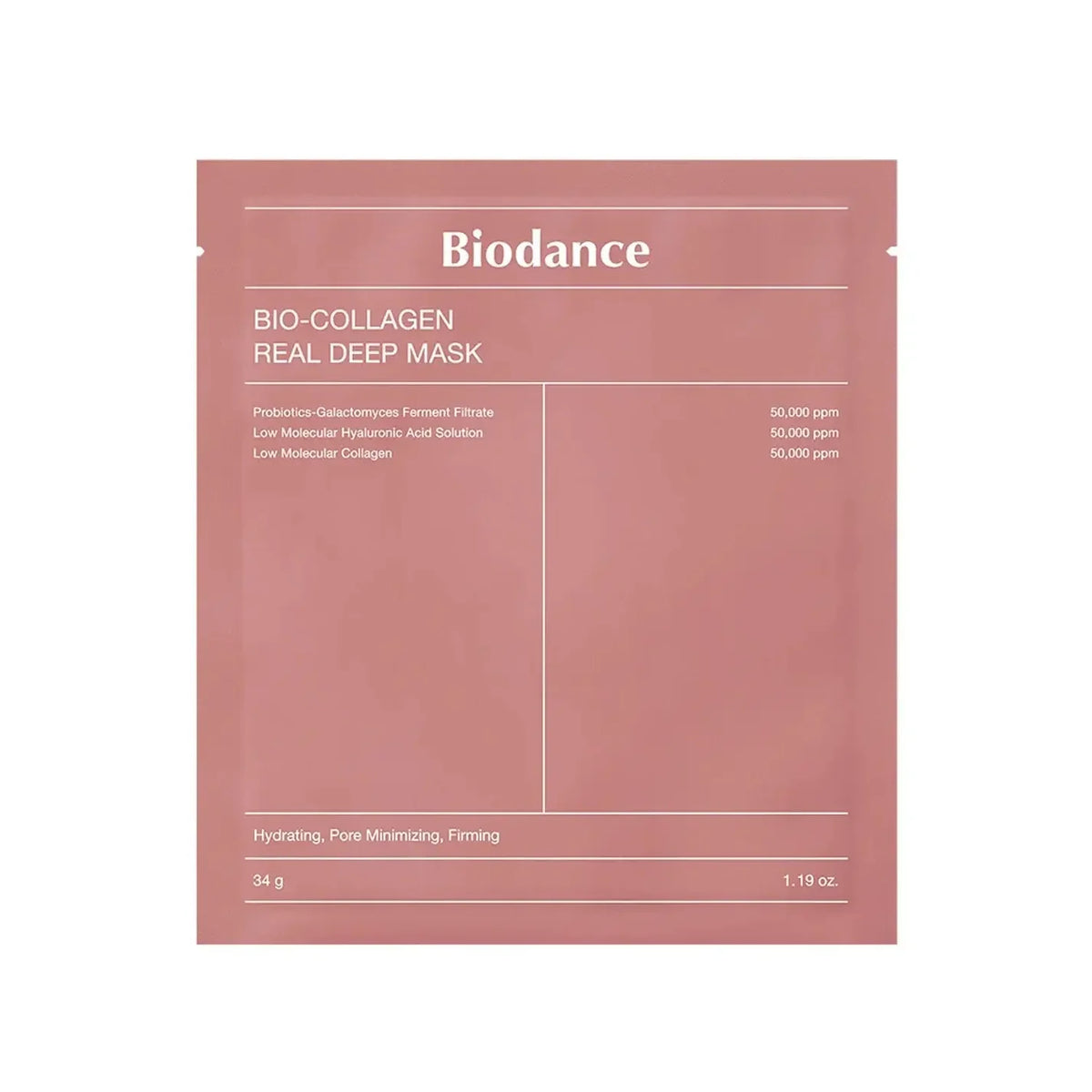 Biodance Bio-Collagen Real Deep Mask sheet packaging in a dusty rose color, displayed against a solid white background.