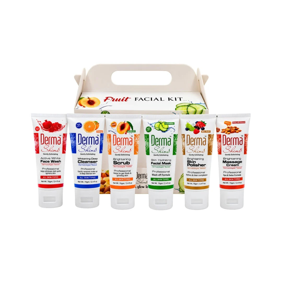 A DermaShine Fruit Facial Kit containing six white tubes 