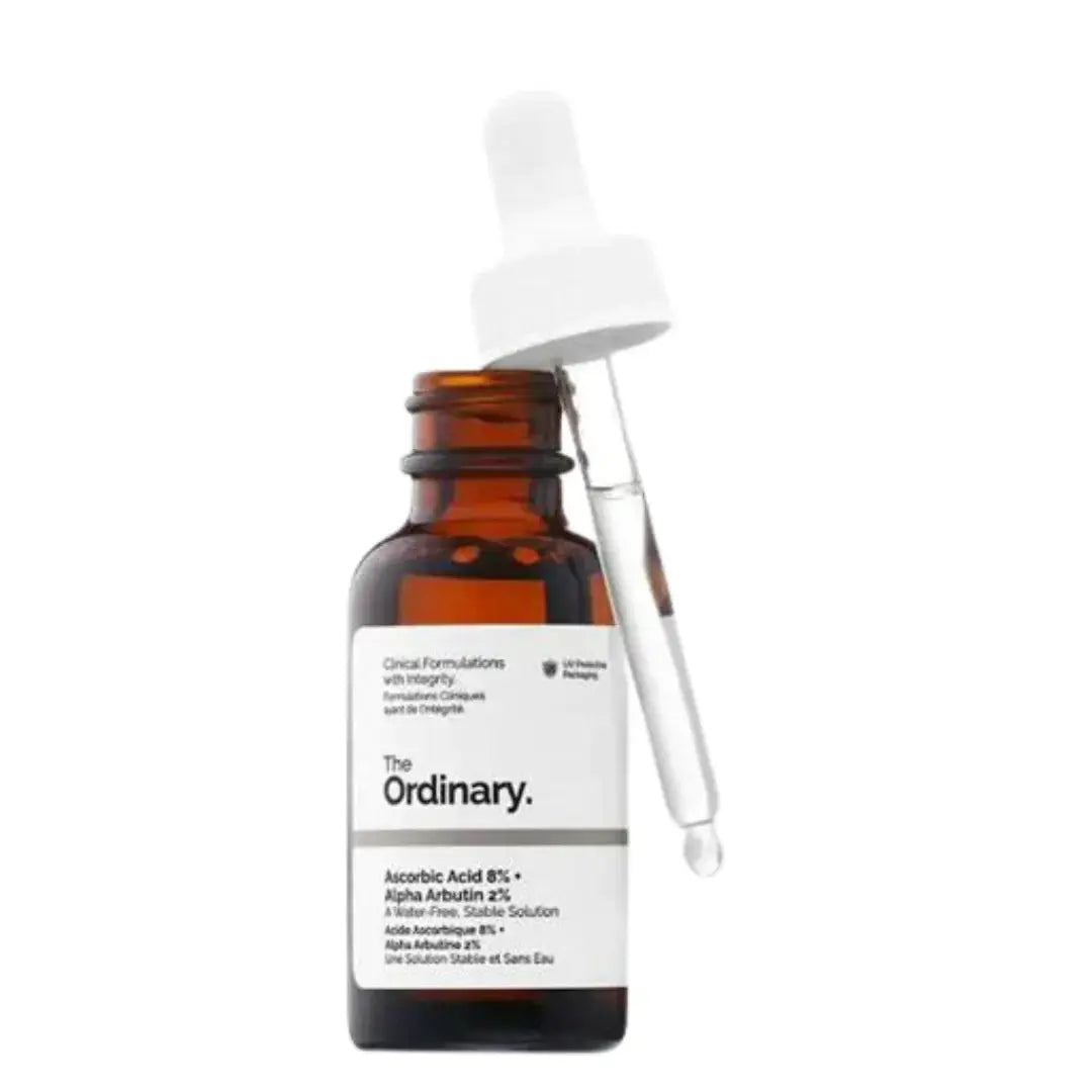 The Ordinary skincare serum bottle and packaging on a white background