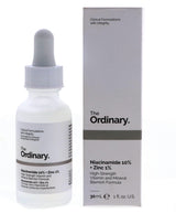 The Ordinary Niacinamide 50% + Zinc 1% serum in a white dropper bottle with a white label and black text, set against a plain white background.