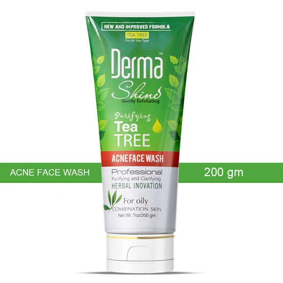 Tube of Derma Shines Tea Tree Acne Face Wash on a white background